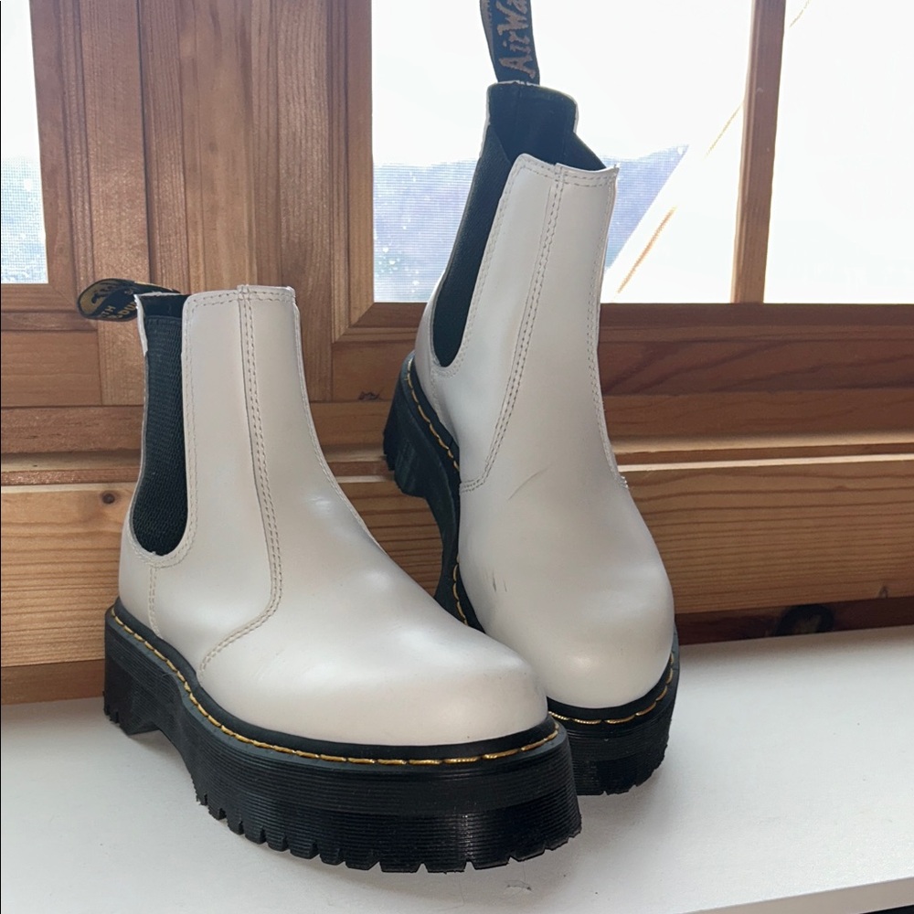 Dr. Martens White Ankle Boots with Black Soles